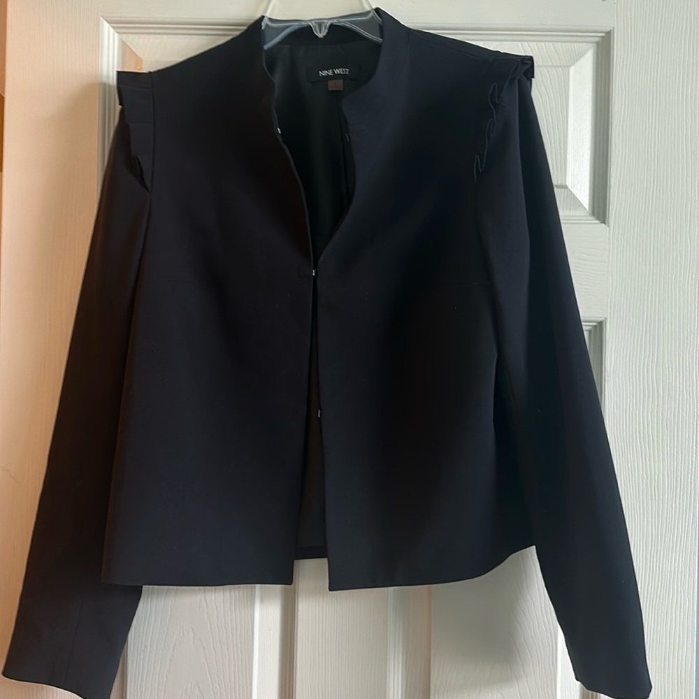 Nine West Ruffled Shoulder Black Suit Blazer Size 8